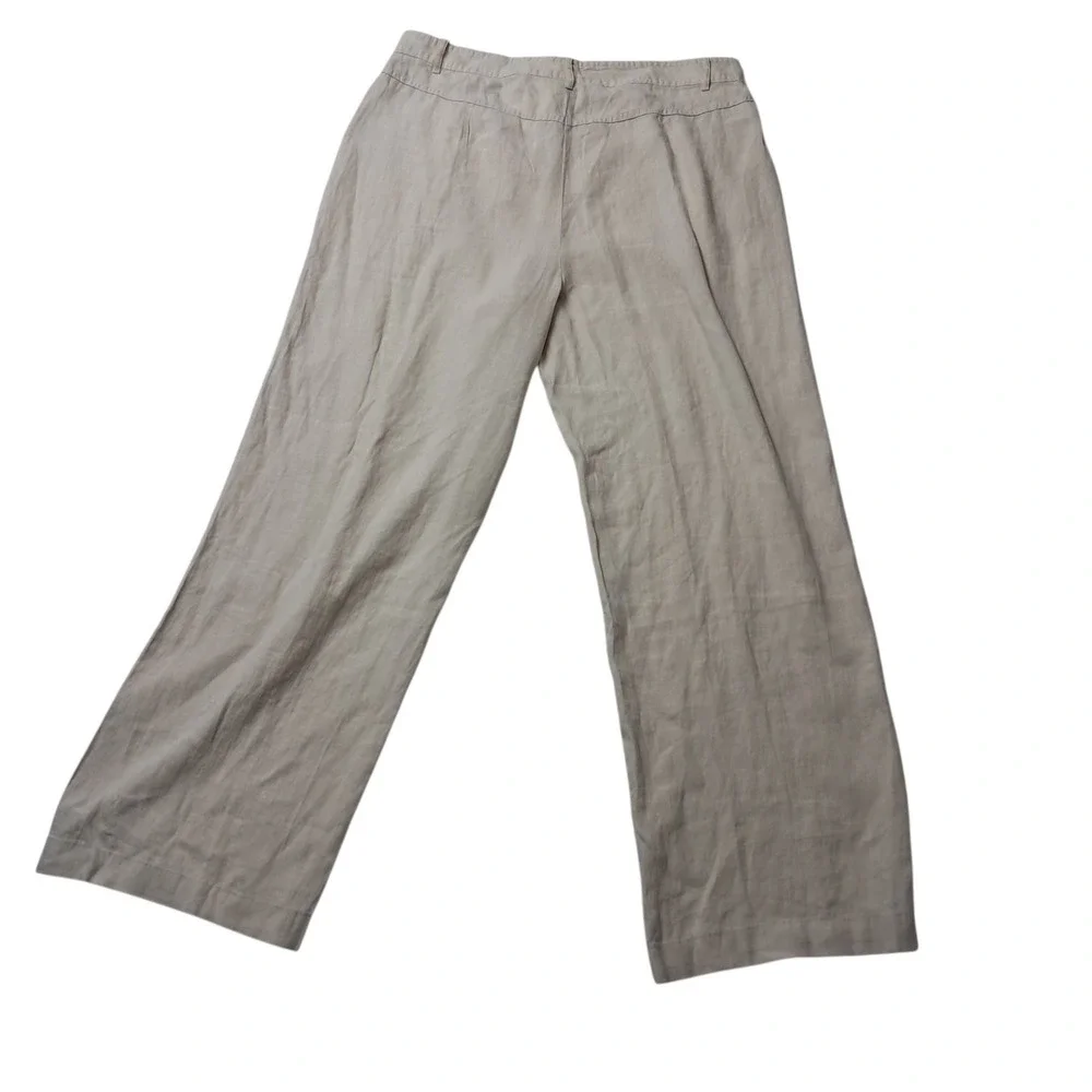 NWT Mango MNG Pants Womens‎ 12 Beige Maneli Wide Leg Linen Blend Work Minimalist